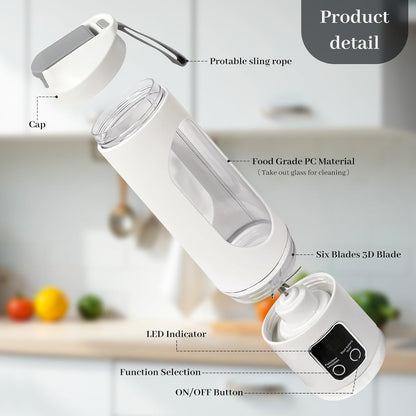 15Oz Portable Personal Size Blender, Cordless Mini Blender for Shakes & Smoothies, USB-C Rechargeable, BPA Free Travel Juicer, Powerful Blending Suit in Office/Home/Gym