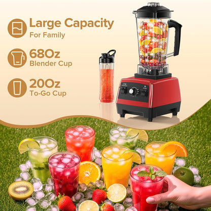 Blenders for Kitchen, 1800W High Speed Smoothie Maker with 68Oz Large Pitcher, 20Oz Travel Cup, Pulse Self-Cleaning & Overheat Protection, Red