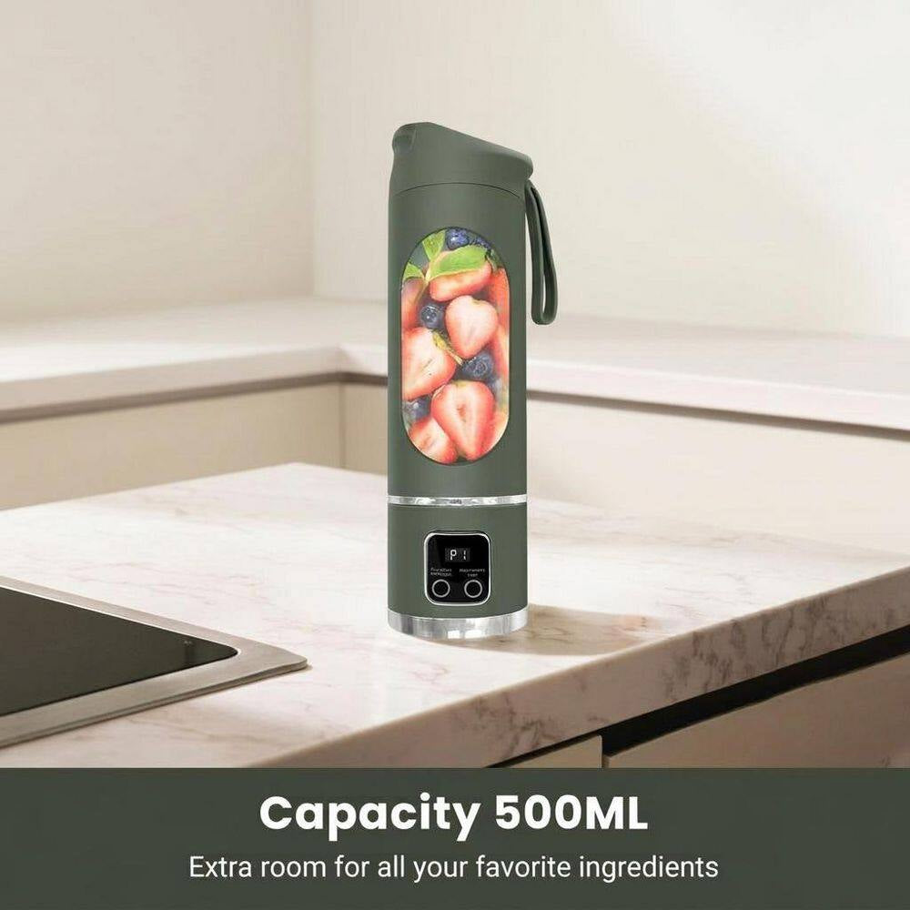 Green 500ML ABS Stainless Steel Portable Blender Personal Juicer Cup 12 Blades for Smoothies Shakes