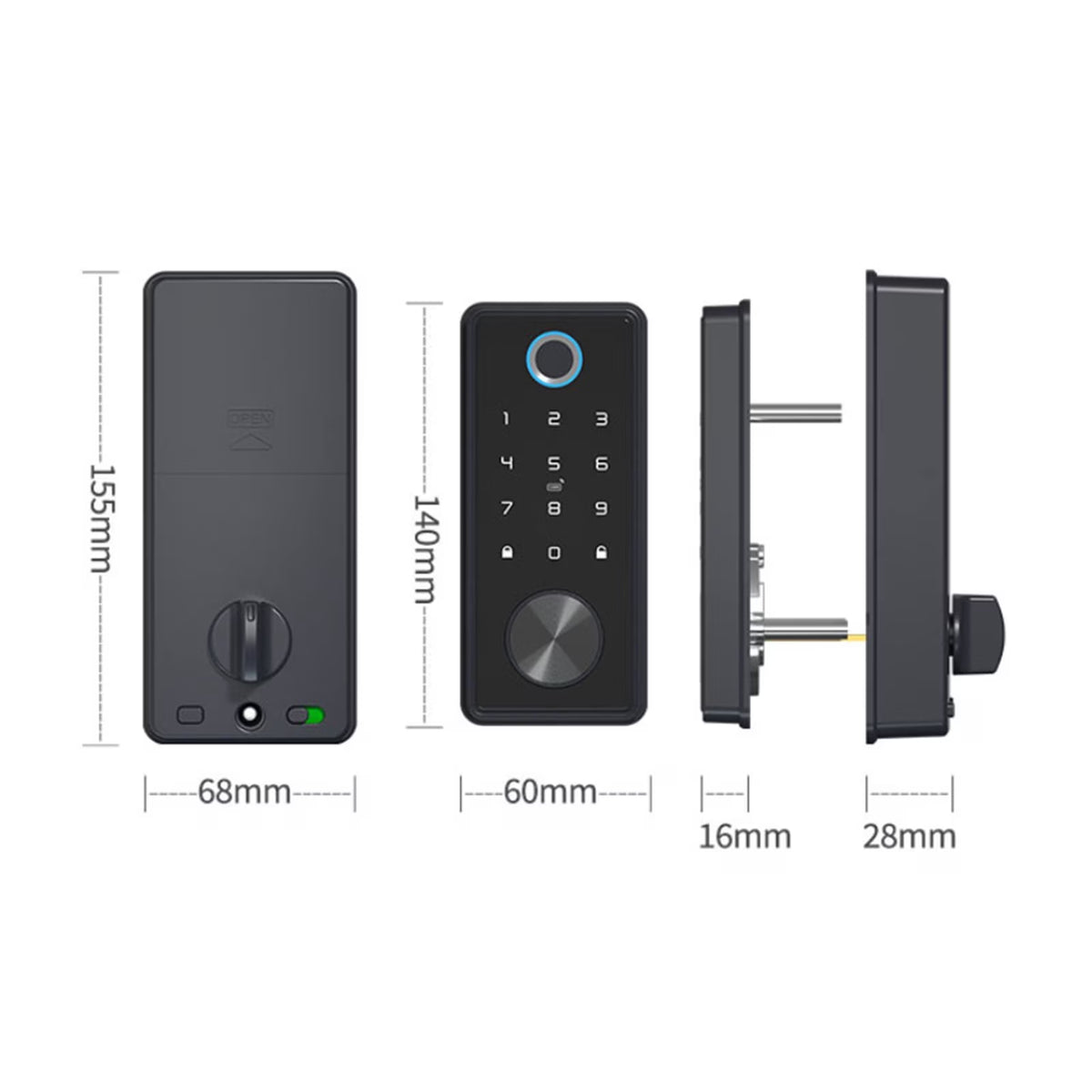 Black TT Lock Deadbolt Ttlock APP Door Lock Smart Card Electronic for Security Mortise Smart Home ,Integrated Smart Home