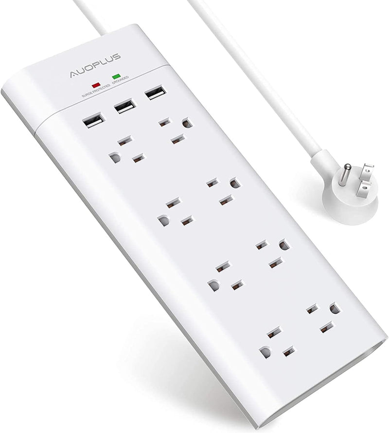 Power Strip with USB,  Surge Protector with 8 Outlets and 3 USB Ports, 6Ft Extension Cord Power Strips Flat Plug