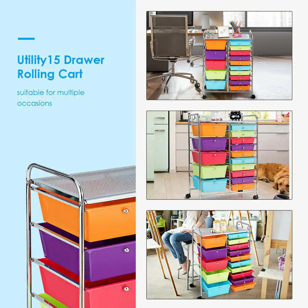 15 Drawer Rolling Storage Cart Opaque Multicolor Drawers Home Organizer Rainbow