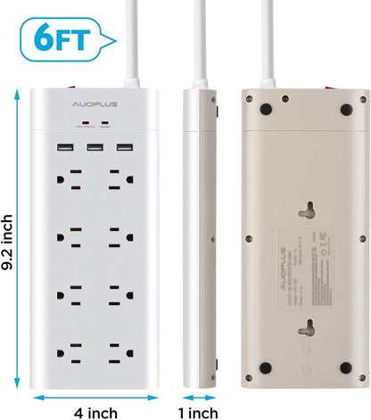 Power Strip with USB,  Surge Protector with 8 Outlets and 3 USB Ports, 6Ft Extension Cord Power Strips Flat Plug