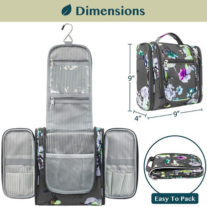Toiletry Bag Travel Bag for Women Men, Hanging Cosmetic Organizer, Water Resistant Makeup Bag for Accessories Toiletries, Large Travel Essentials Kit (Floral Grey)