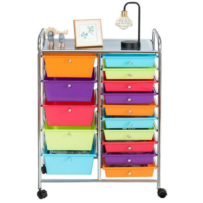 15 Drawer Rolling Storage Cart Opaque Multicolor Drawers Home Organizer Rainbow