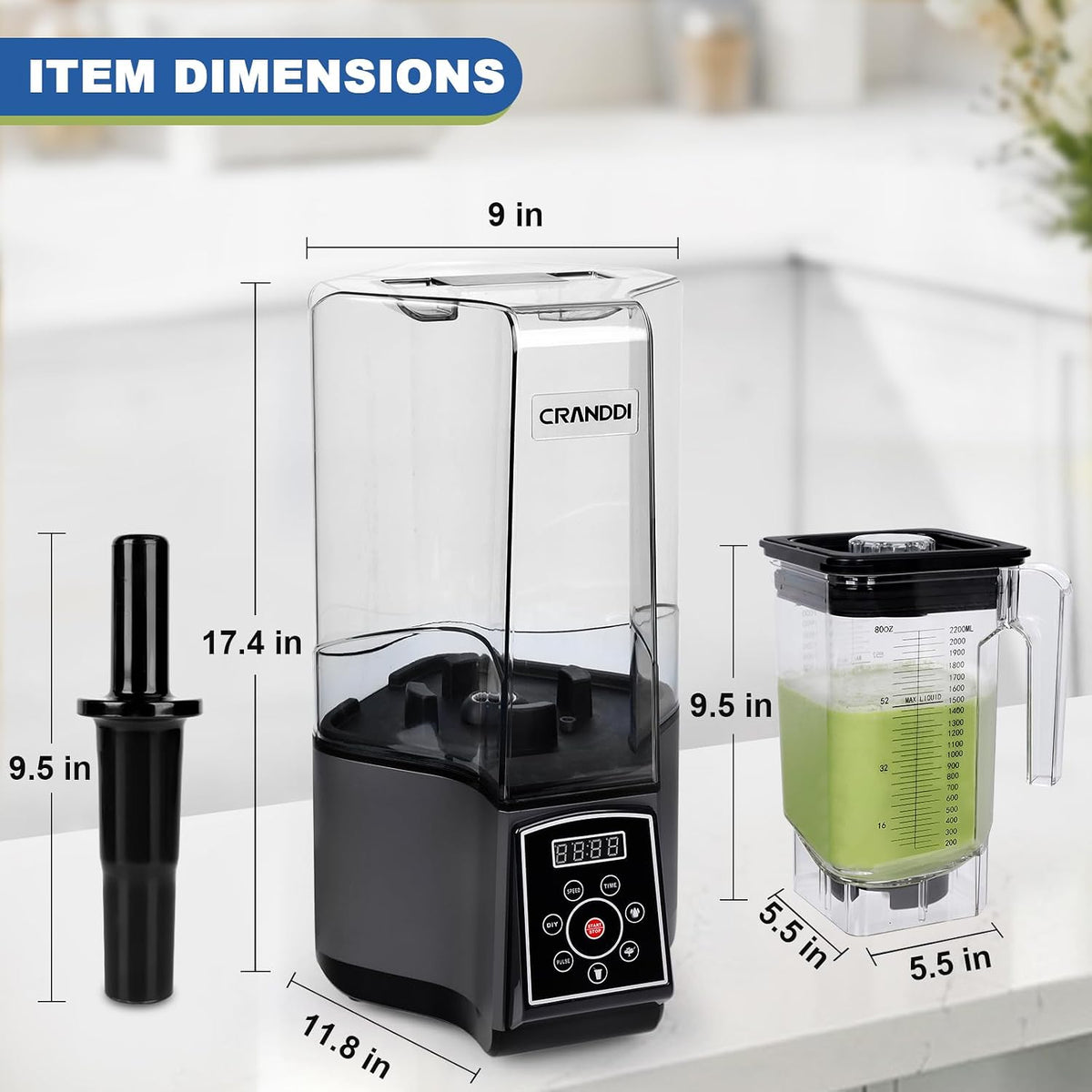 Smart Commercial Blender Digital Touch Screen with Removable Cover, 80Oz Capacity, 3 Pre-Set Program with Smoothie, Juice, Cleaning and More, 1500W, 120V, K85TS (Grey)