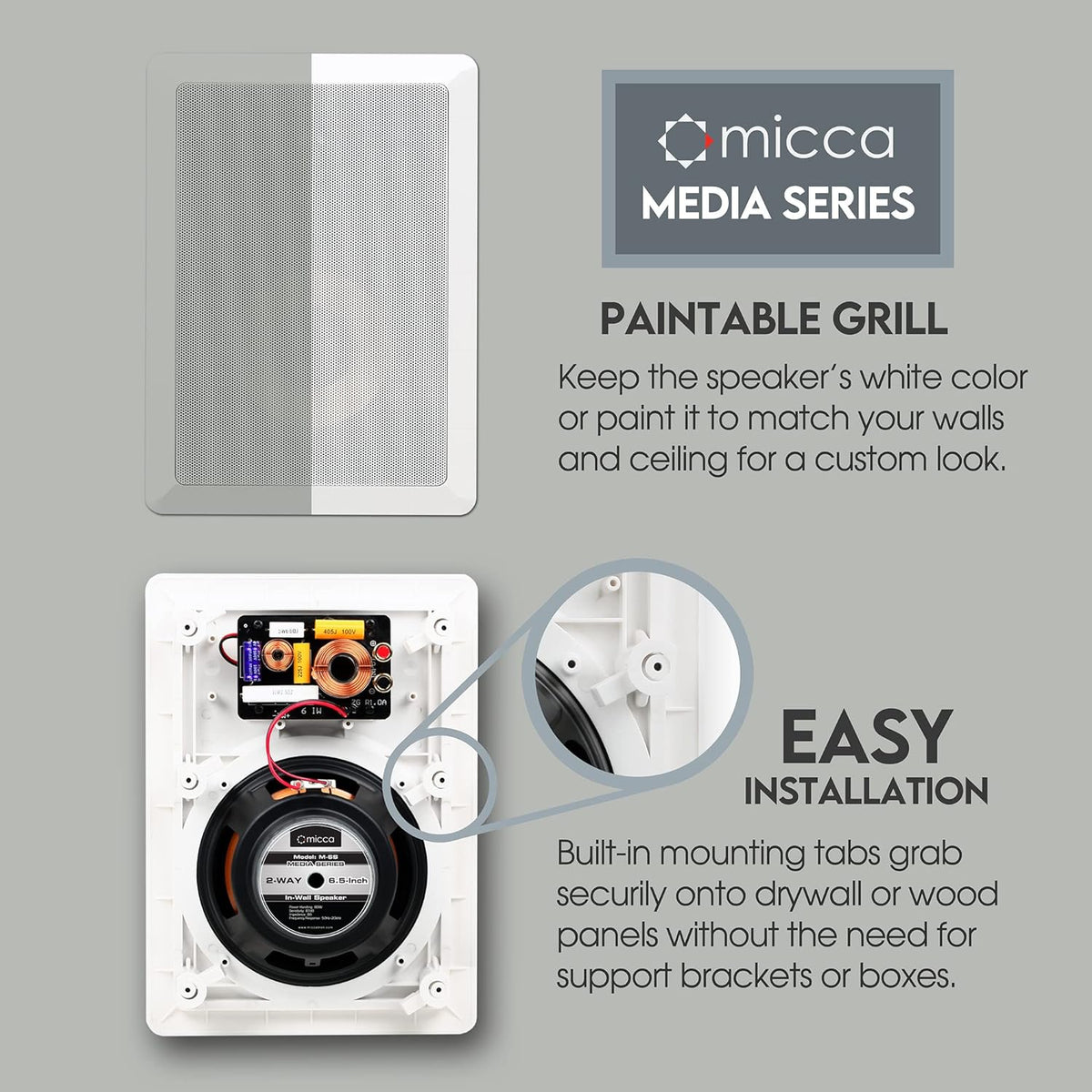 M-6S 6.5-Inch 2-Way In-Wall/Ceiling Speaker, Each, Paintable, White