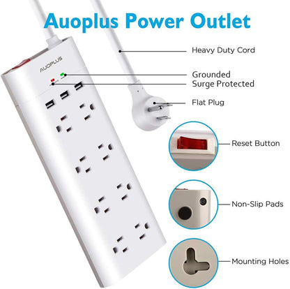 Power Strip with USB,  Surge Protector with 8 Outlets and 3 USB Ports, 6Ft Extension Cord Power Strips Flat Plug