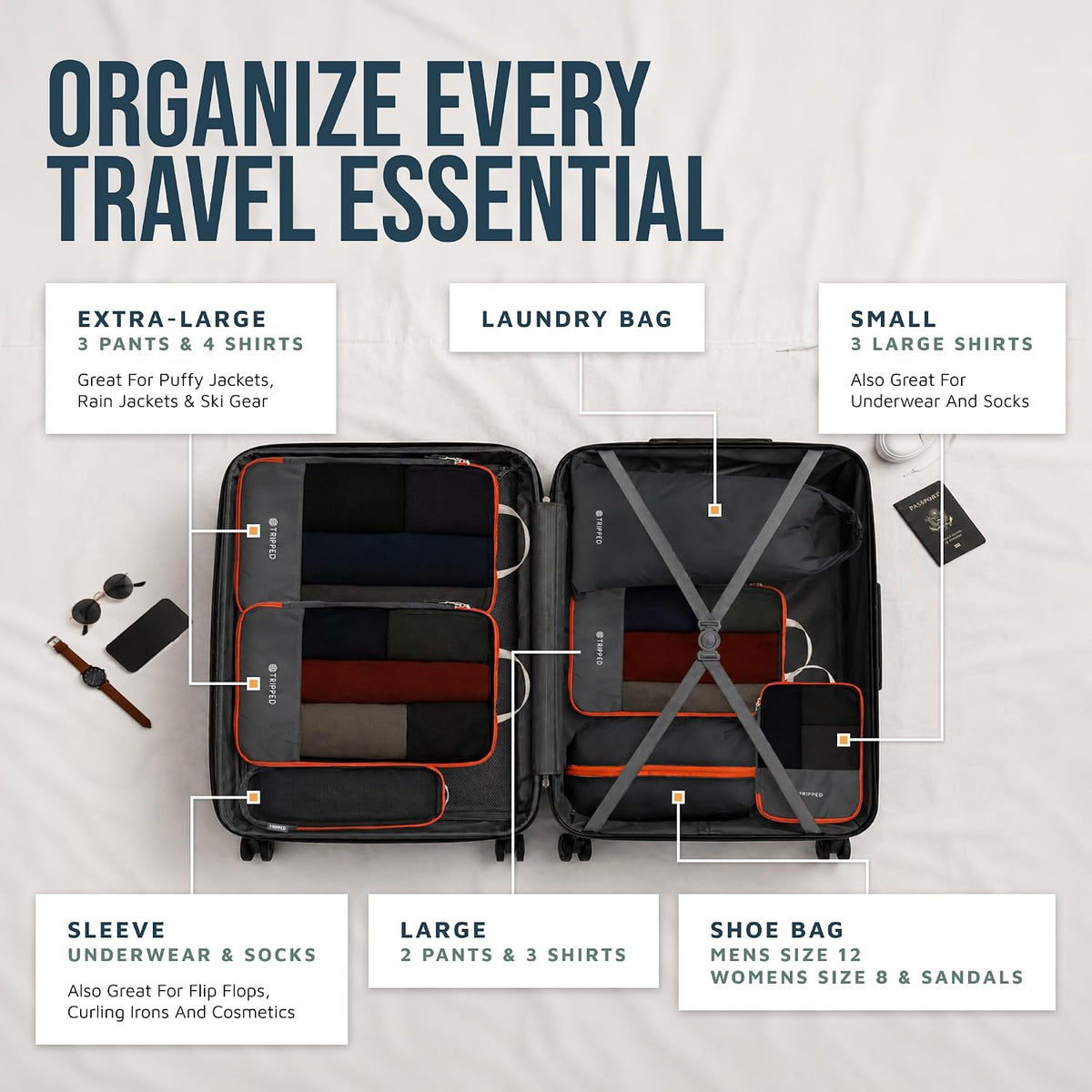 Large Compression Packing Cubes 7-Piece Set for Travel