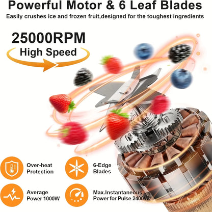 2400W Heating Blender 25000 RPM Heavy Duty Auto Clean Professional Blender for Smoothies Soups 55Oz Glass Jar&A To-Go Cup