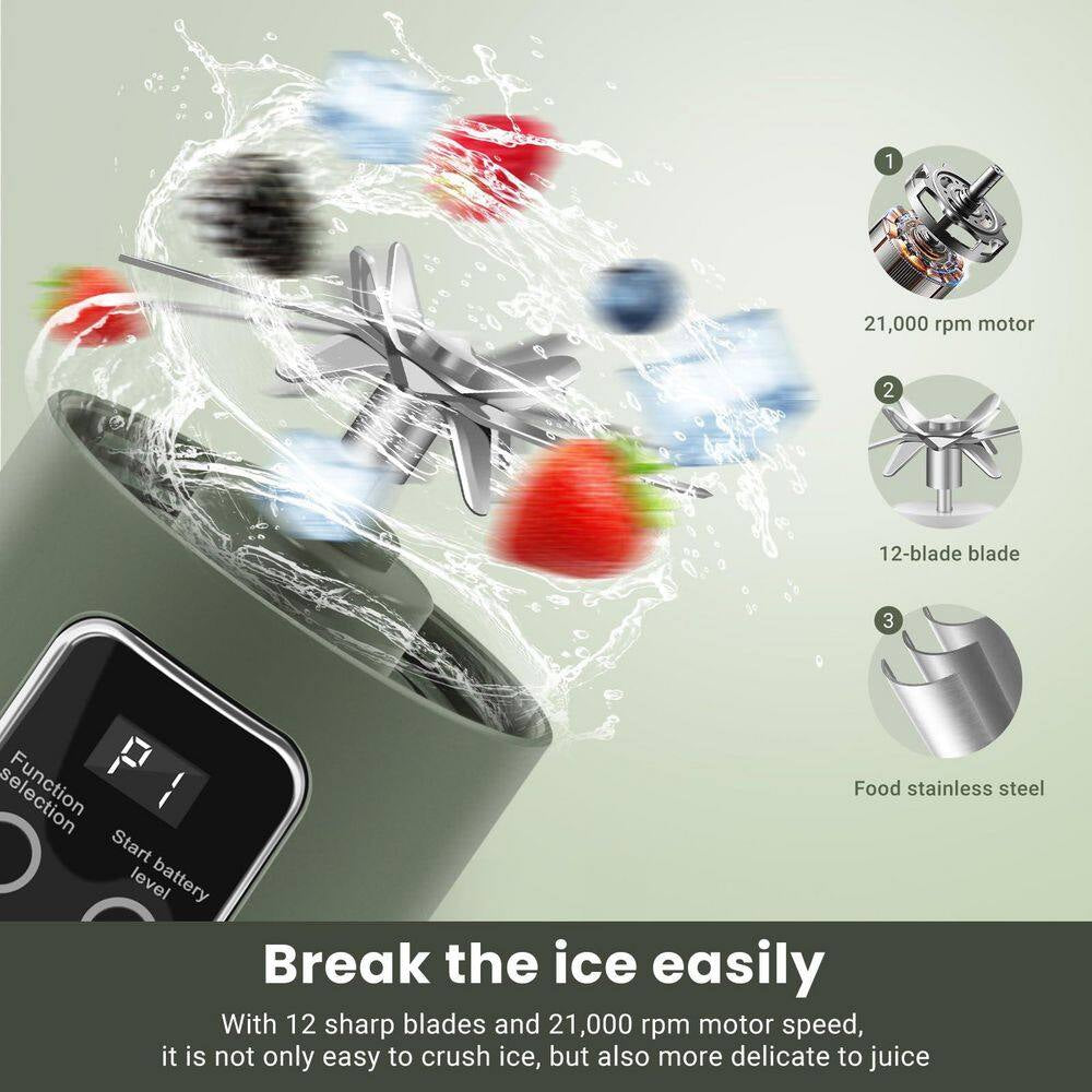 Green 500ML ABS Stainless Steel Portable Blender Personal Juicer Cup 12 Blades for Smoothies Shakes