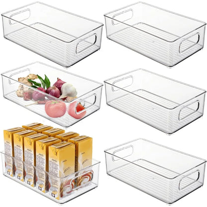 1/2/3Pcs Clear Pantry Storage Bins with Handles ，Stackable Refrigerator Organizer， Organizer Bins for Cabinets or Fridge