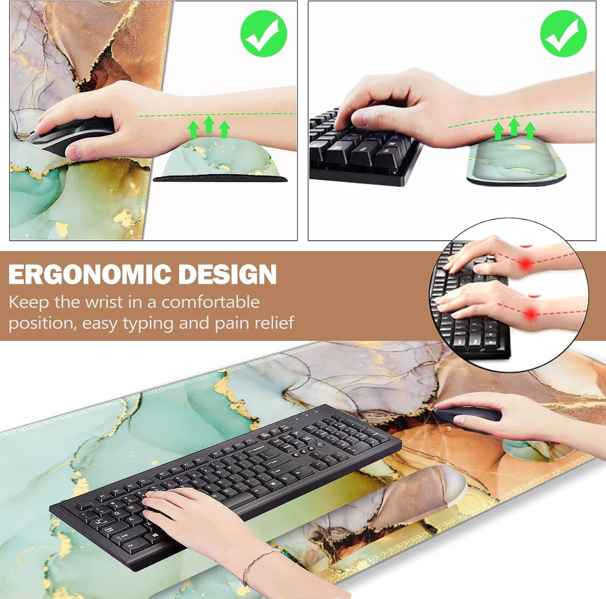 Large Gaming Mouse Pad, Keyboard Wrist Rest Pad & Wrist Support Mousepad Set