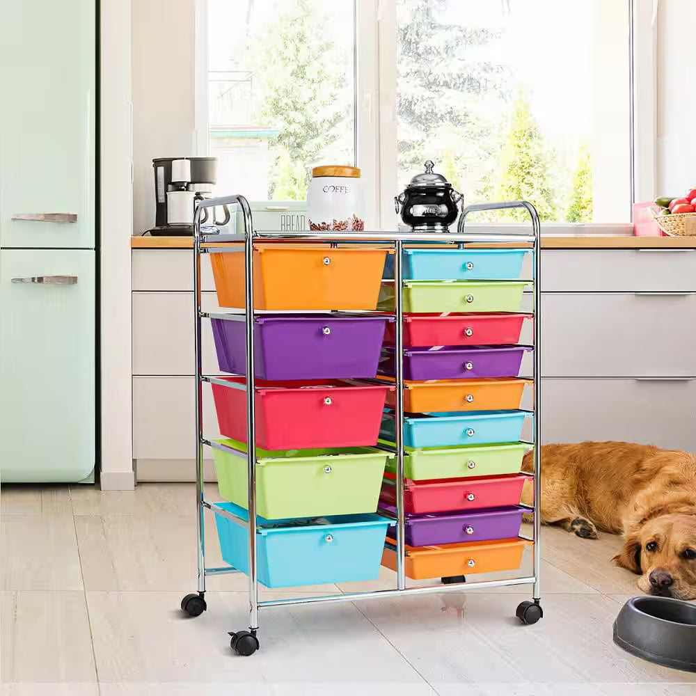 15 Drawer Rolling Storage Cart Opaque Multicolor Drawers Home Organizer Rainbow