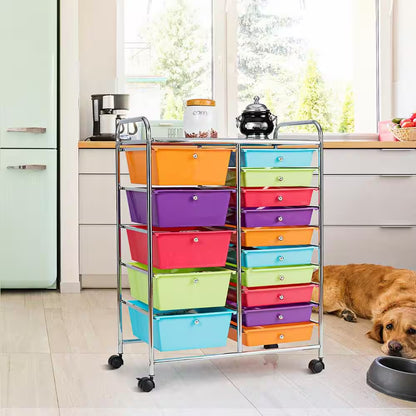 15 Drawer Rolling Storage Cart Opaque Multicolor Drawers Home Organizer Rainbow