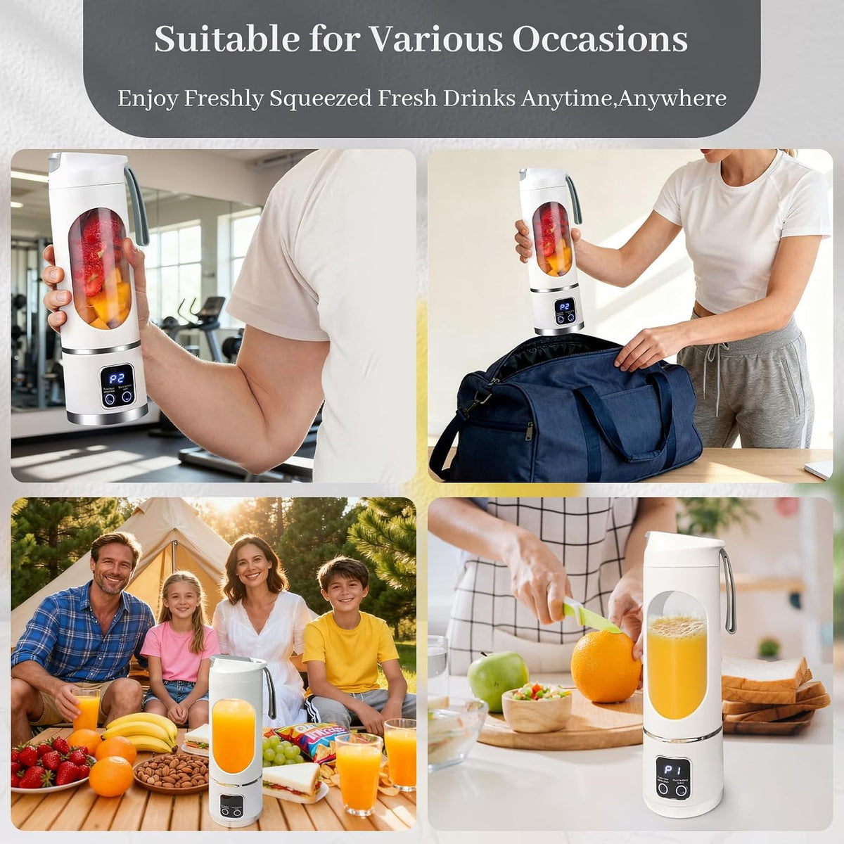 15Oz Portable Personal Size Blender, Cordless Mini Blender for Shakes & Smoothies, USB-C Rechargeable, BPA Free Travel Juicer, Powerful Blending Suit in Office/Home/Gym