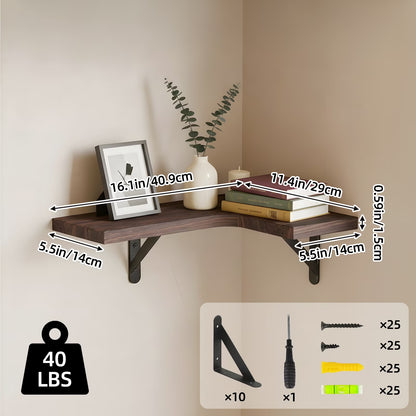 5Pcs Corner Floating Shelves for Wall, Rustic Wood Wall Shelves, 16.1X11.4 Inches, Red Brown