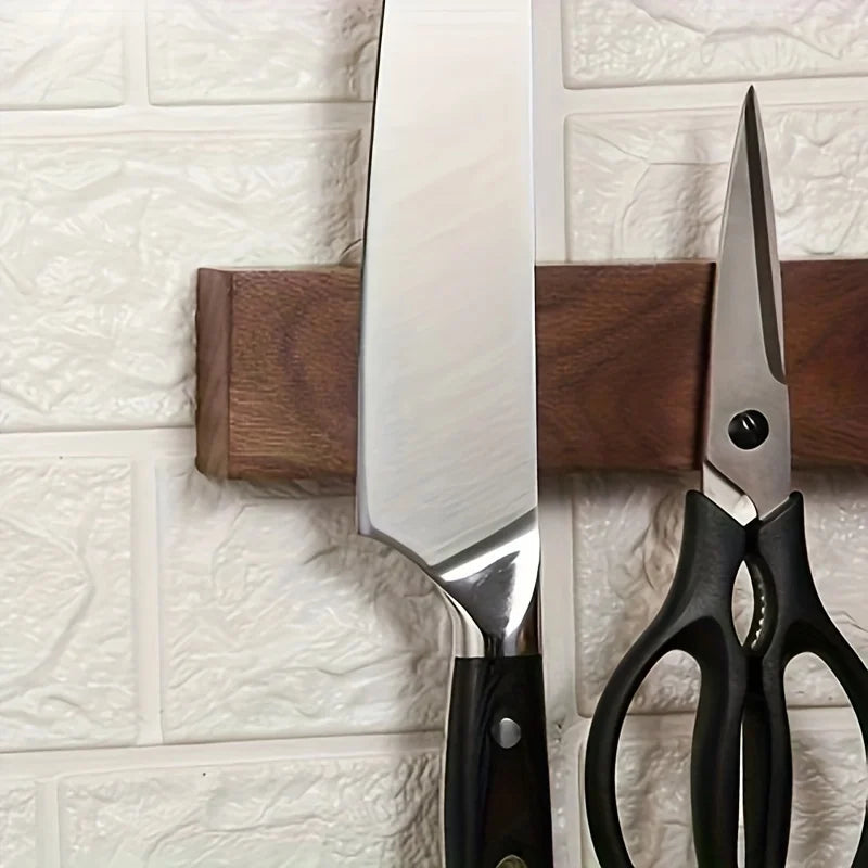 1Pc, 16Inch Walnut Magnetic Knife Holder for Wall, Magnetic Knife Strip, Powerful Wooden Magnet Knife Rack for Kitchen Knives