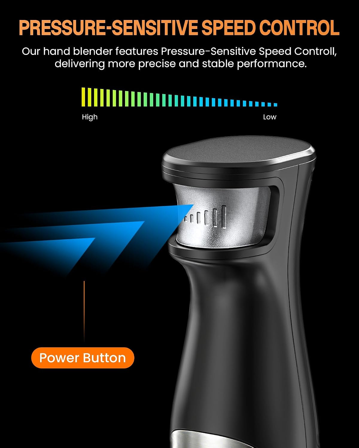 Smart Immersion Blender, Hand Blender with Variable Telescopic Blending Rod & Stepless Speed Control, Powerful Handheld Blender with Smart Overload Protection for Smoothies, Puree, Baby Food