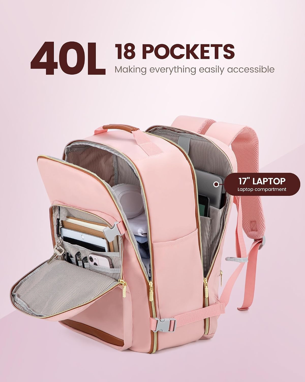40L Travel Backpack Flight Approved Carry on Backpack,3 Packing Cubes,Waterproof Personal Item Travel Bag,Tsa Carry on Luggage Suitcase Travel Essentials,Gifts for Women & Men,Fits 17" Laptop