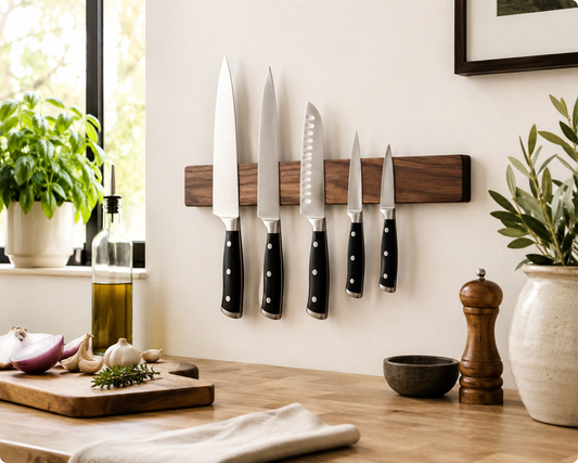 Walnut Magnetic Knife Holder for Wall – Strong Magnetic Knife Strip