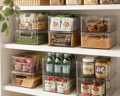 Clear Pantry Storage Bins with Handles – Stackable Refrigerator Organizer