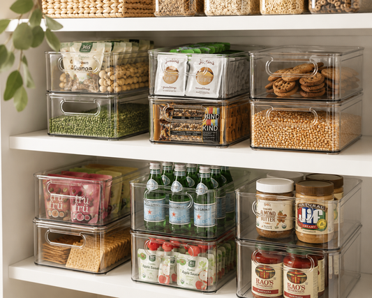 Clear Pantry Storage Bins with Handles – Stackable Refrigerator Organizer