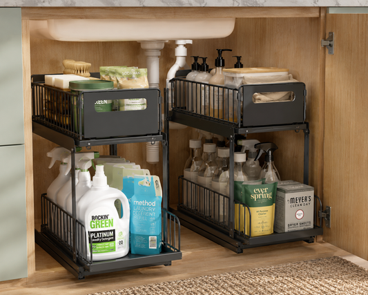 2-Tier Pull-Out Under Sink Organizer – Sliding Cabinet Storage
