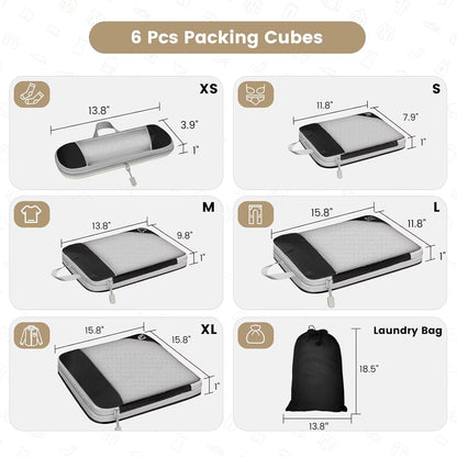 Compression Packing Cubes for Travel – 6-Piece Expandable Set