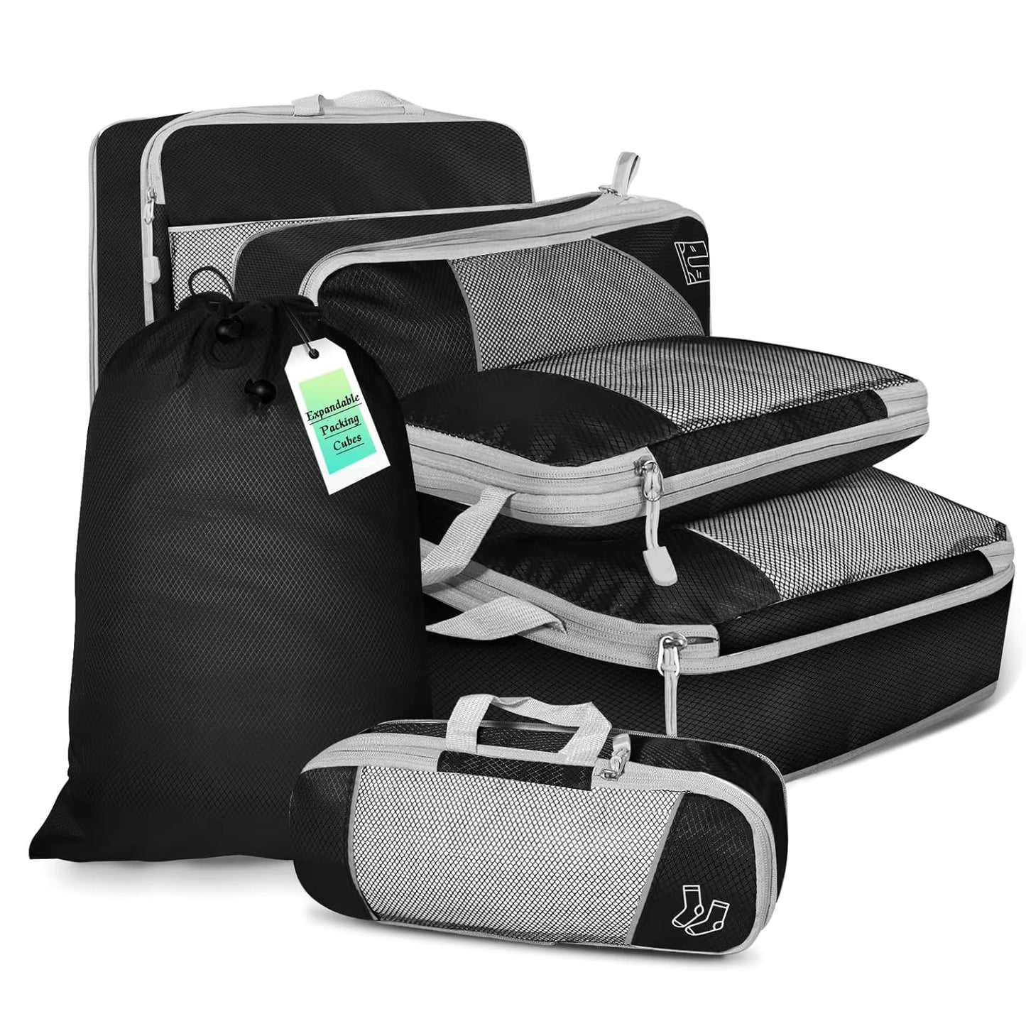Compression Packing Cubes for Travel – 6-Piece Expandable Set