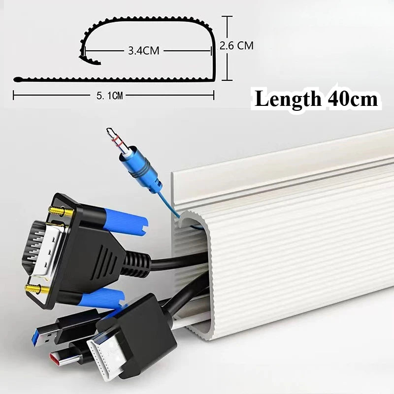 Under-Desk Cable Organizer 40Cm Self-Adhesive Cable Management Cables Raceway for Home and Office