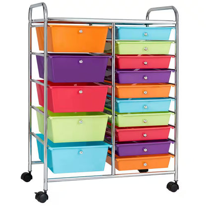 15 Drawer Rolling Storage Cart Opaque Multicolor Drawers Home Organizer Rainbow