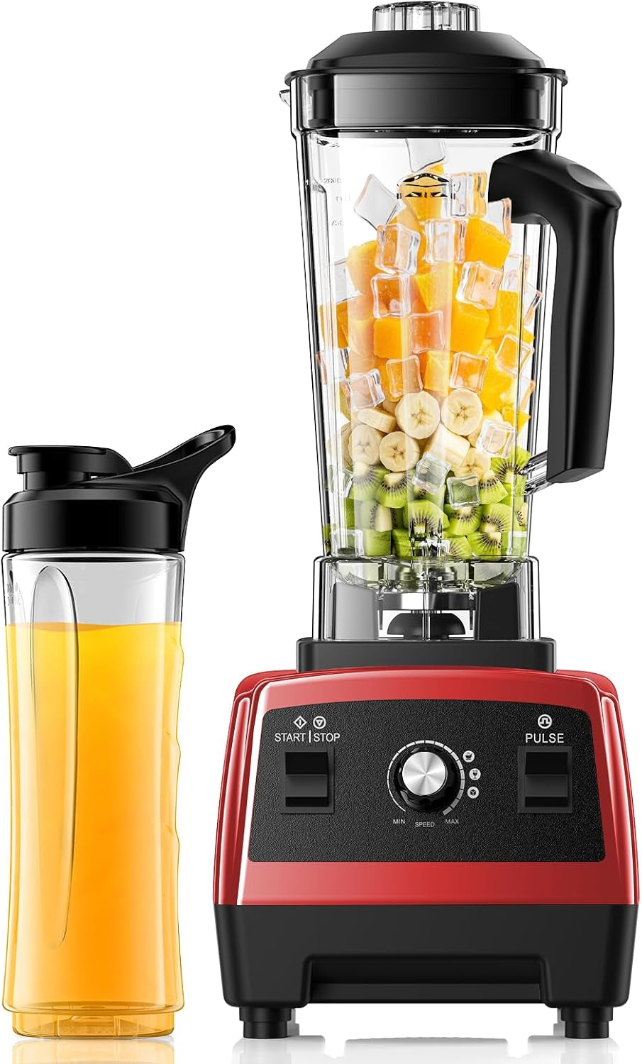 Blenders for Kitchen, 1800W High Speed Smoothie Maker with 68Oz Large Pitcher, 20Oz Travel Cup, Pulse Self-Cleaning & Overheat Protection, Red