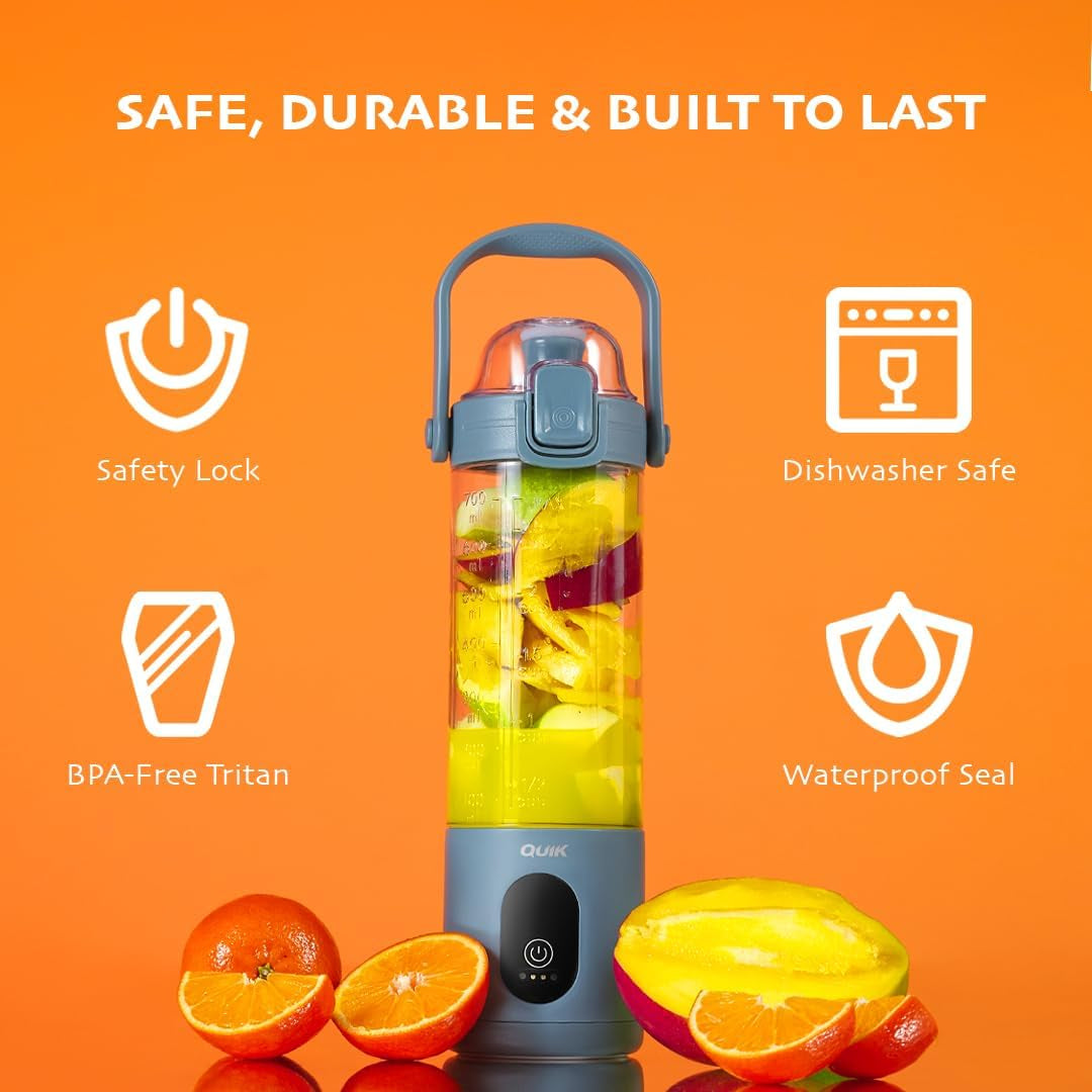 Portable Blender - Cordless 24Oz. Personal Blender for Shakes and Smoothies, Licuadora, BPA Free - Ice Crush, Dishwasher Safe Parts, Waterproof, Triple Batteries, Juicer Cup, Black