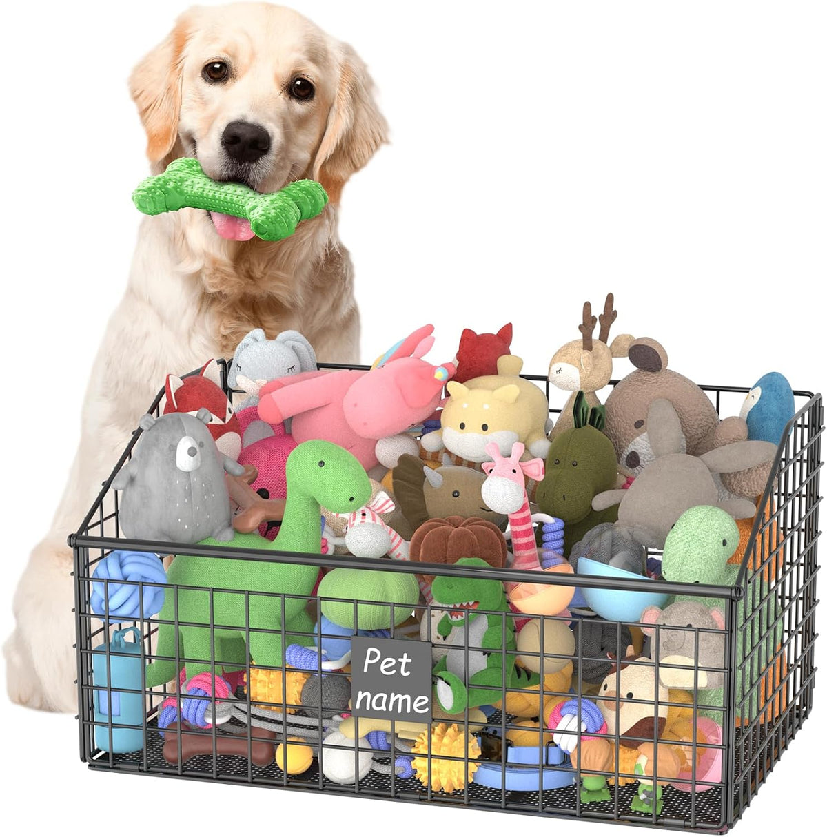 Indestructible Dog Toy Basket, Large Toy Bin for Dogs,Pet Toy Bin Dog Metal Basket Organizer Storage for Toys Food Storage (Black)