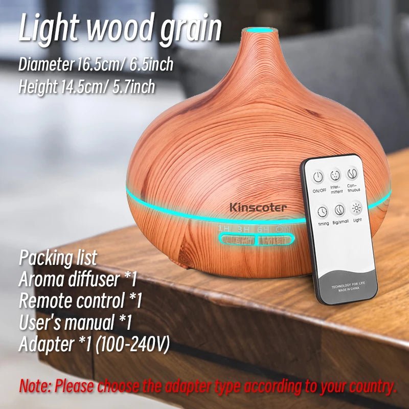 Aromatherapy Essential Oil Diffuser Wood Grain Remote Control Ultrasonic Air Humidifier with 7 Colors Light - Avreyla