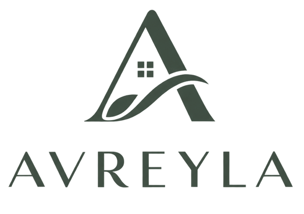 The logo for Avreyla, featuring a stylized dark green letter 'A' with a small house and leaf motif inside, above the word 'AVREYLA' in matching dark green serif text, set against a solid white background.