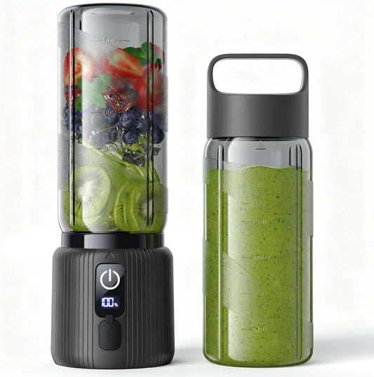 Portable Blender, Small Smoothie & Shake Maker with 8 Blades, USB C Rechargeable Personal Blender with LED Display, Compact Juice Mixer with Lid for Travel, Office, Gym, Home, 17Oz, Dark Grey