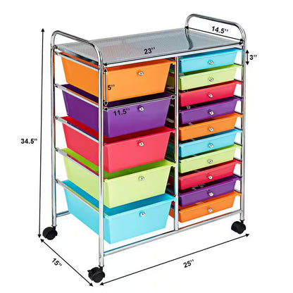 15 Drawer Rolling Storage Cart Opaque Multicolor Drawers Home Organizer Rainbow