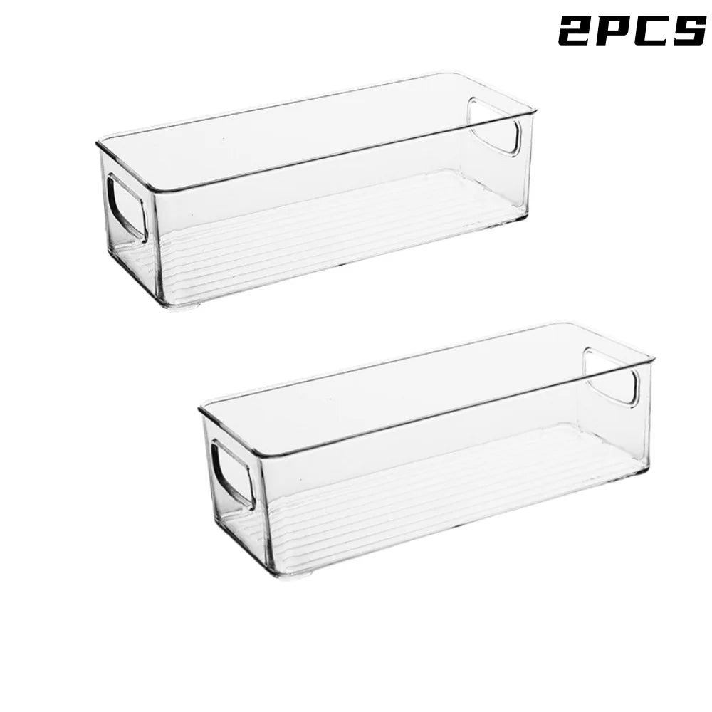 1/2/3Pcs Clear Pantry Storage Bins with Handles ，Stackable Refrigerator Organizer， Organizer Bins for Cabinets or Fridge