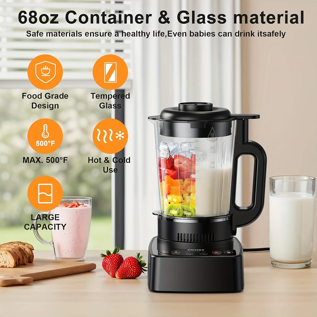 2400W Heating Blender 25000 RPM Heavy Duty Auto Clean Professional Blender for Smoothies Soups 55Oz Glass Jar&A To-Go Cup