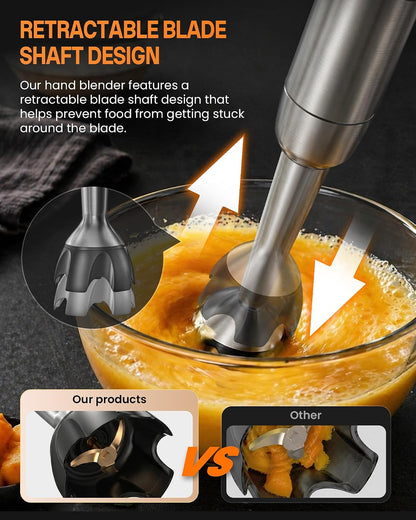 Smart Immersion Blender, Hand Blender with Variable Telescopic Blending Rod & Stepless Speed Control, Powerful Handheld Blender with Smart Overload Protection for Smoothies, Puree, Baby Food