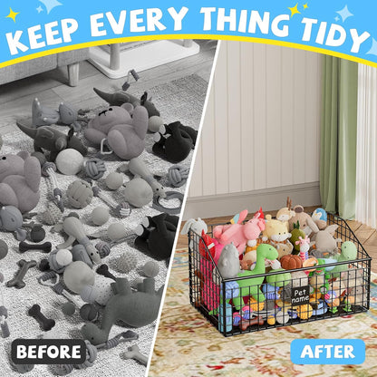 Indestructible Dog Toy Basket, Large Toy Bin for Dogs,Pet Toy Bin Dog Metal Basket Organizer Storage for Toys Food Storage (Black)