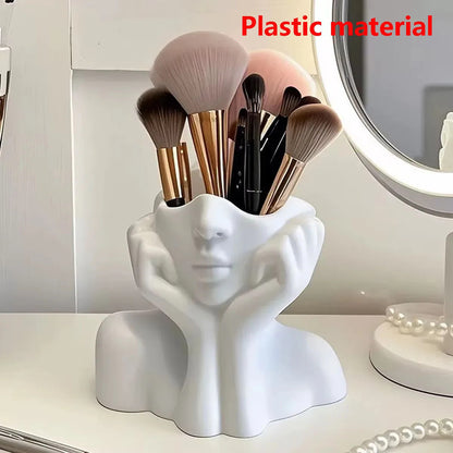 Makeup Brush Holder Human Face Art Vase for Home Organizer Plastic Material