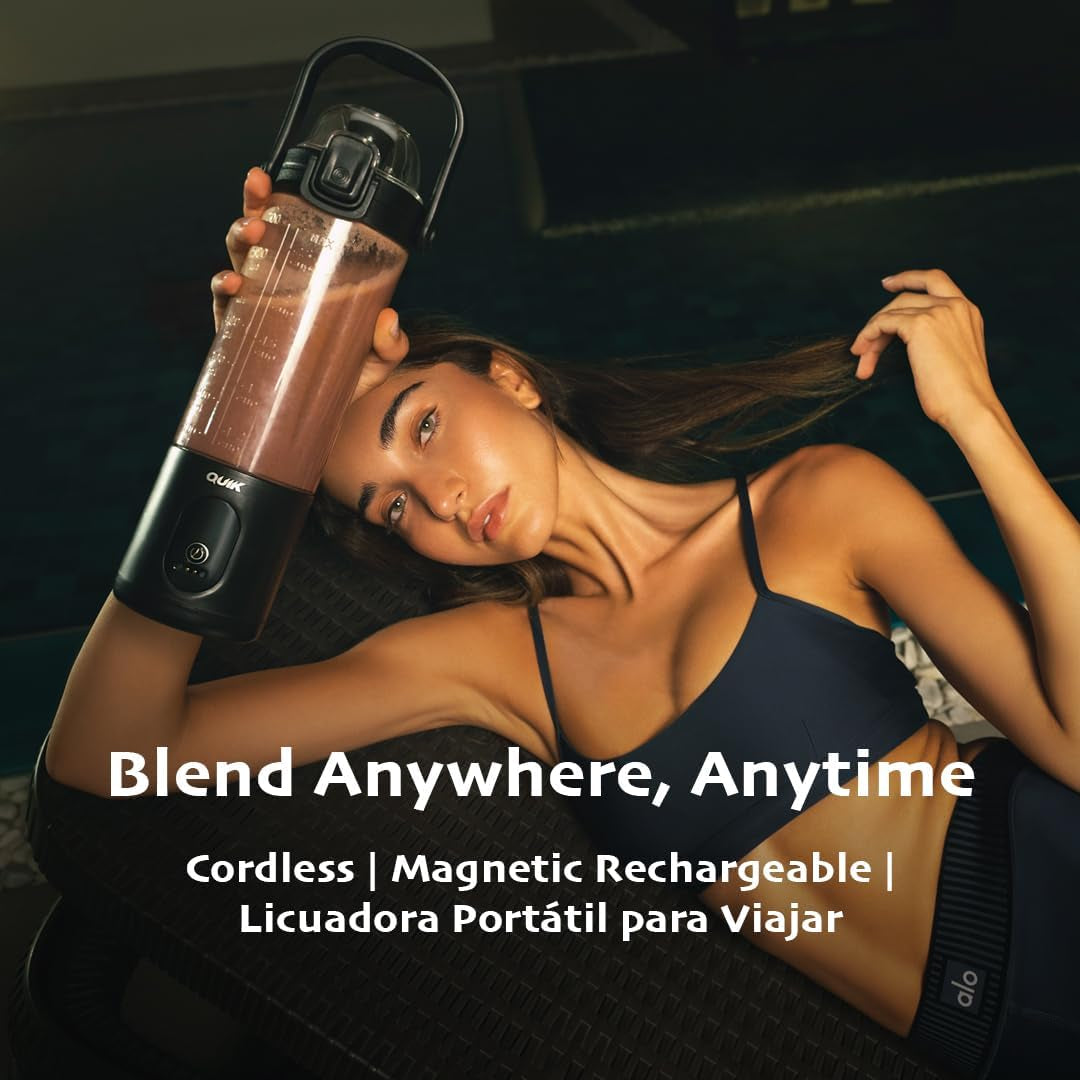 Portable Blender - Cordless 24Oz. Personal Blender for Shakes and Smoothies, Licuadora, BPA Free - Ice Crush, Dishwasher Safe Parts, Waterproof, Triple Batteries, Juicer Cup, Black