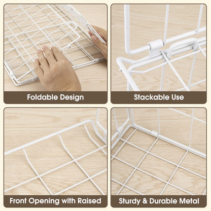 4-Tier Stackable Closet Organizer, Foldable Metal Wire Storage Basket, White