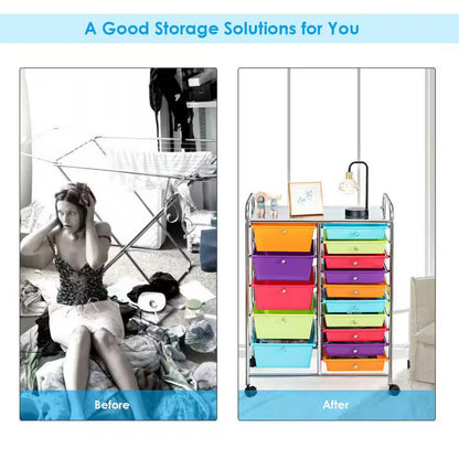 15 Drawer Rolling Storage Cart Opaque Multicolor Drawers Home Organizer Rainbow