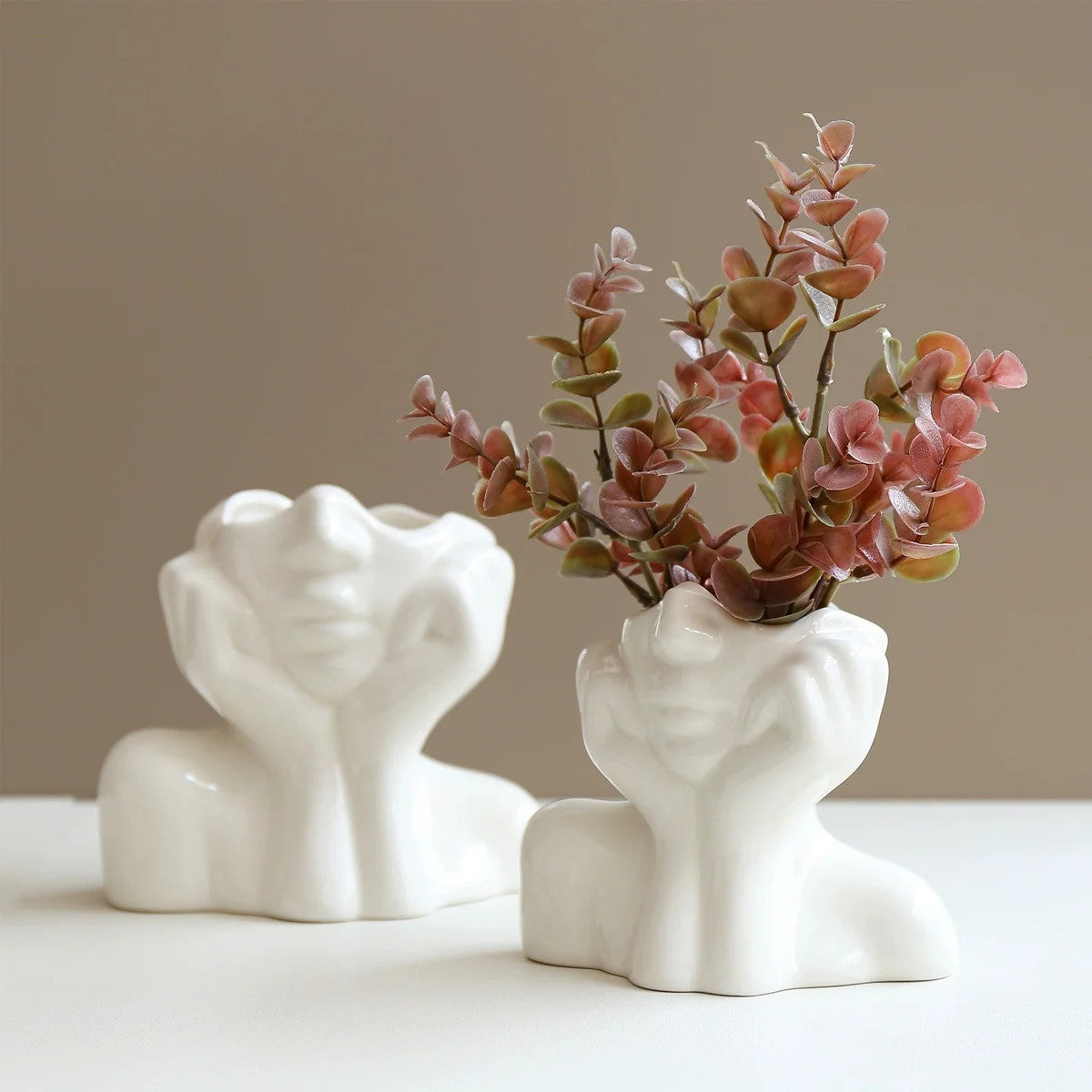 Makeup Brush Holder Human Face Art Vase for Home Organizer Plastic Material